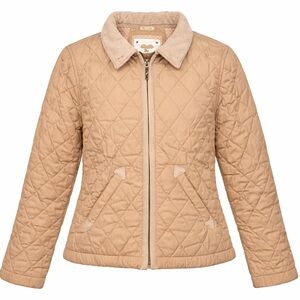 Gap Kids Quilted Jacket Tan Corduroy Collar Polka Dot Lined Size Medium